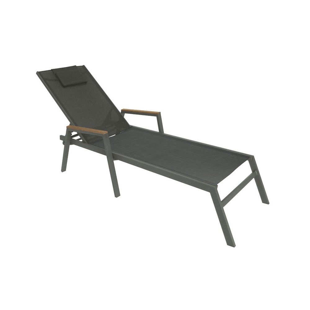 Transat Chaise longue avec accoudoirs Koby aluminium-textilène anthracite