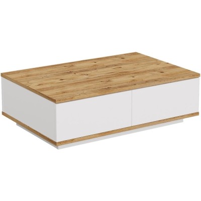 Table basse 2 portes  Bois et blanc 90 cm