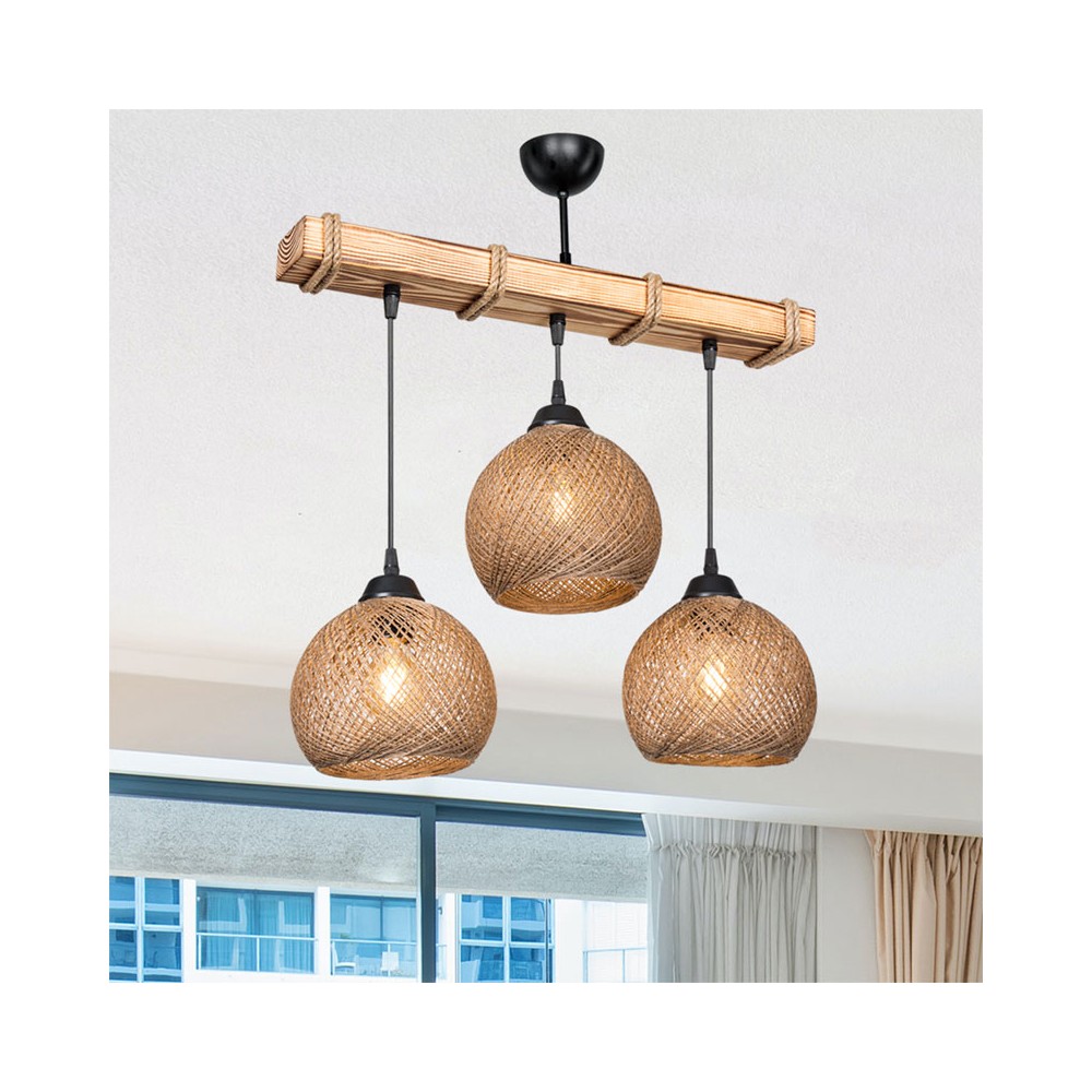 Suspension luminaire bois  Fiona Ε27 50x18x63cm