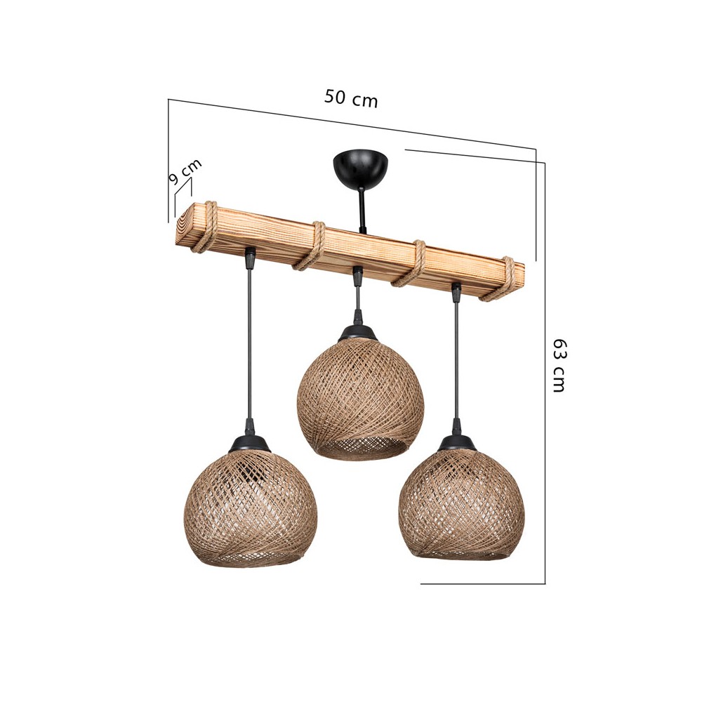 Suspension luminaire bois  Fiona Ε27 50x18x63cm