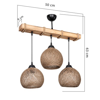 Suspension luminaire bois  Fiona Ε27 50x18x63cm