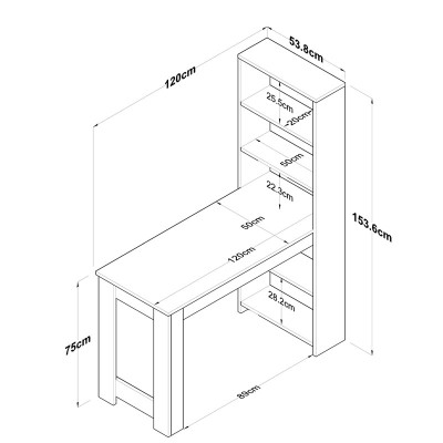 Bureau étagère Pawl bois noyer 120x53,8x153,5 cm