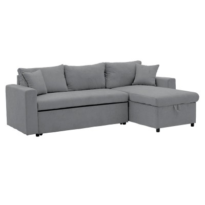 Canapé d'angle convertible lit réversible Lilian tissu gris 225x148x81 cm