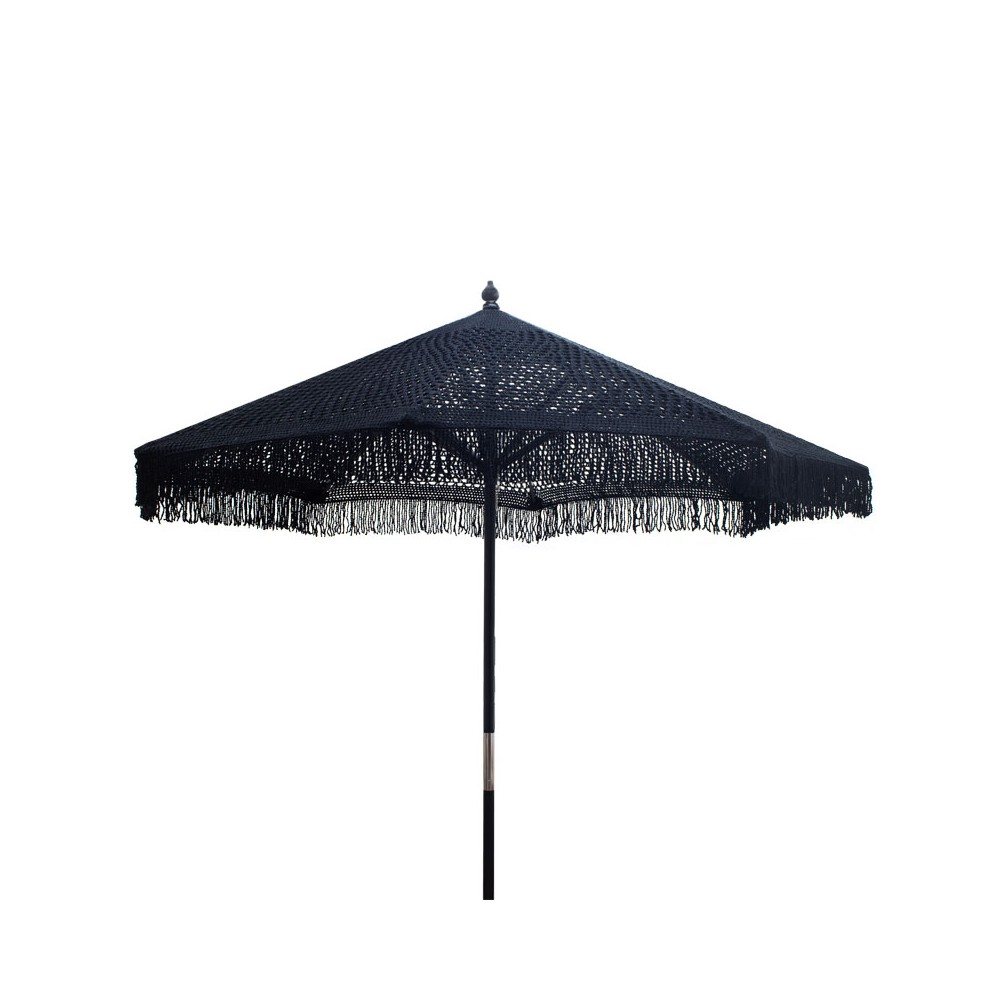 Parasol de jardin bois macramé Φ2,70x2,60 m noir