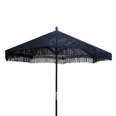 Parasol de jardin bois macramé Φ2,70x2,60 m noir