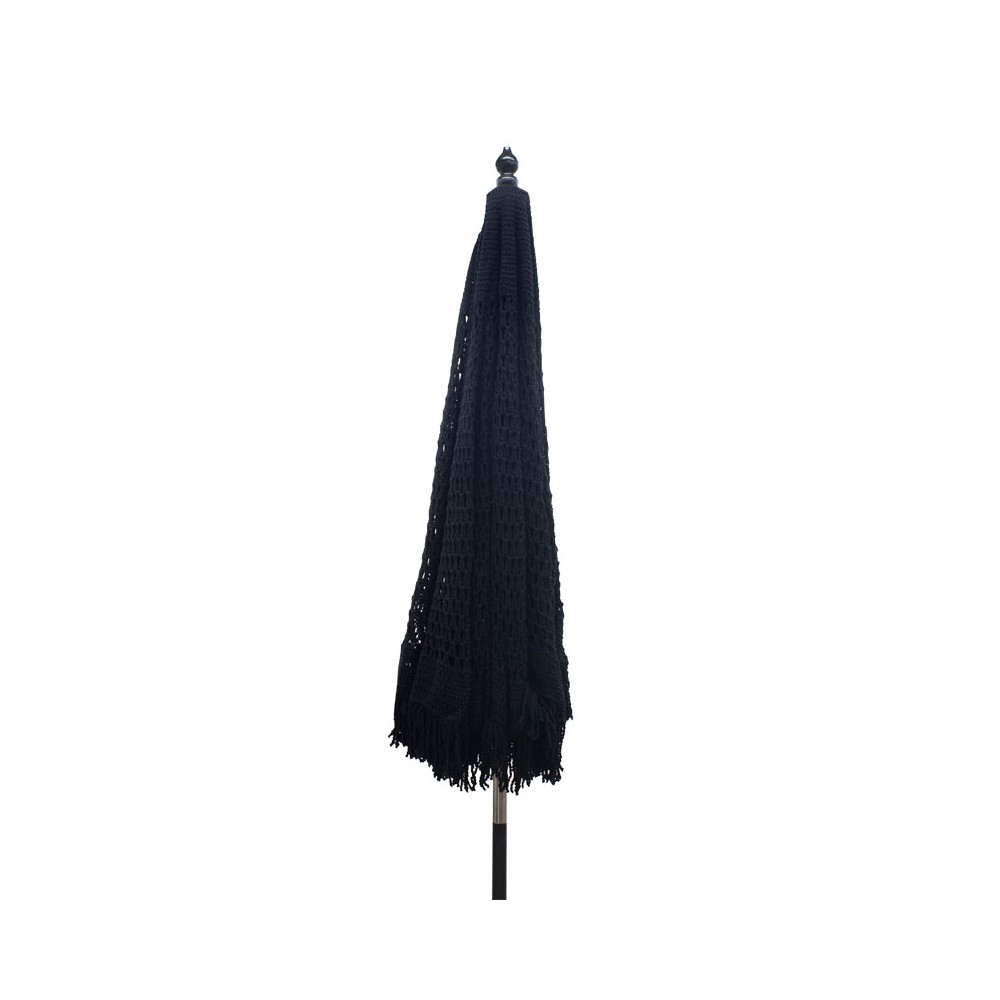 Parasol de jardin bois macramé Φ2,70x2,60 m noir