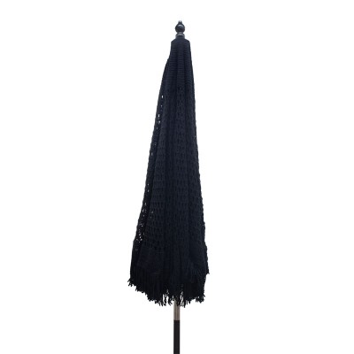 Parasol de jardin bois macramé Φ2,70x2,60 m noir