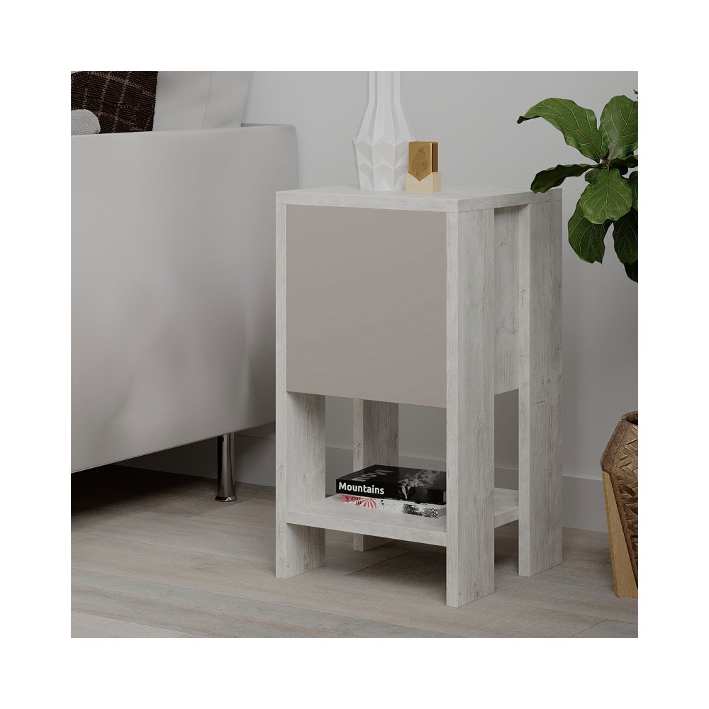 Table de chevet Ema  blanc antique-moka 30x30x55cm