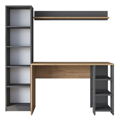 Bureau-étagère Goldie bois anthracite naturel 160x45x161,8cm