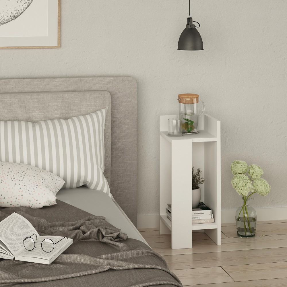 Table de chevet d'angle en bois Blanche