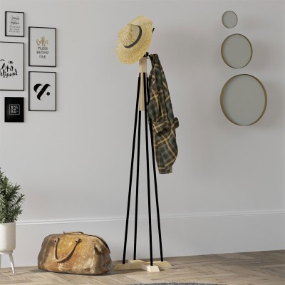 Porte manteau noir bois naturel 160cm