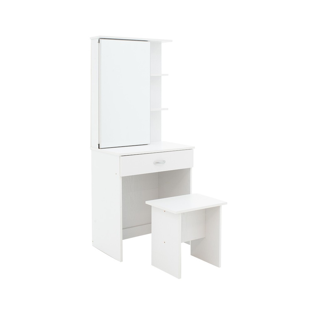 Coiffeuse avec miroir  + tabouret Zelia blanche