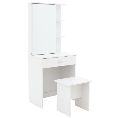 Coiffeuse avec miroir  + tabouret Zelia blanche