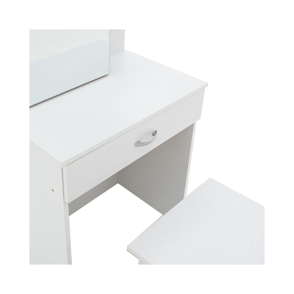 Coiffeuse avec miroir  + tabouret Zelia blanche