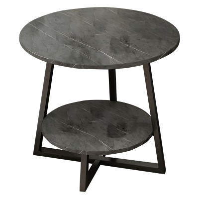 Table basse Rota MDF coloris marbre gris foncé-noir D60x60cm