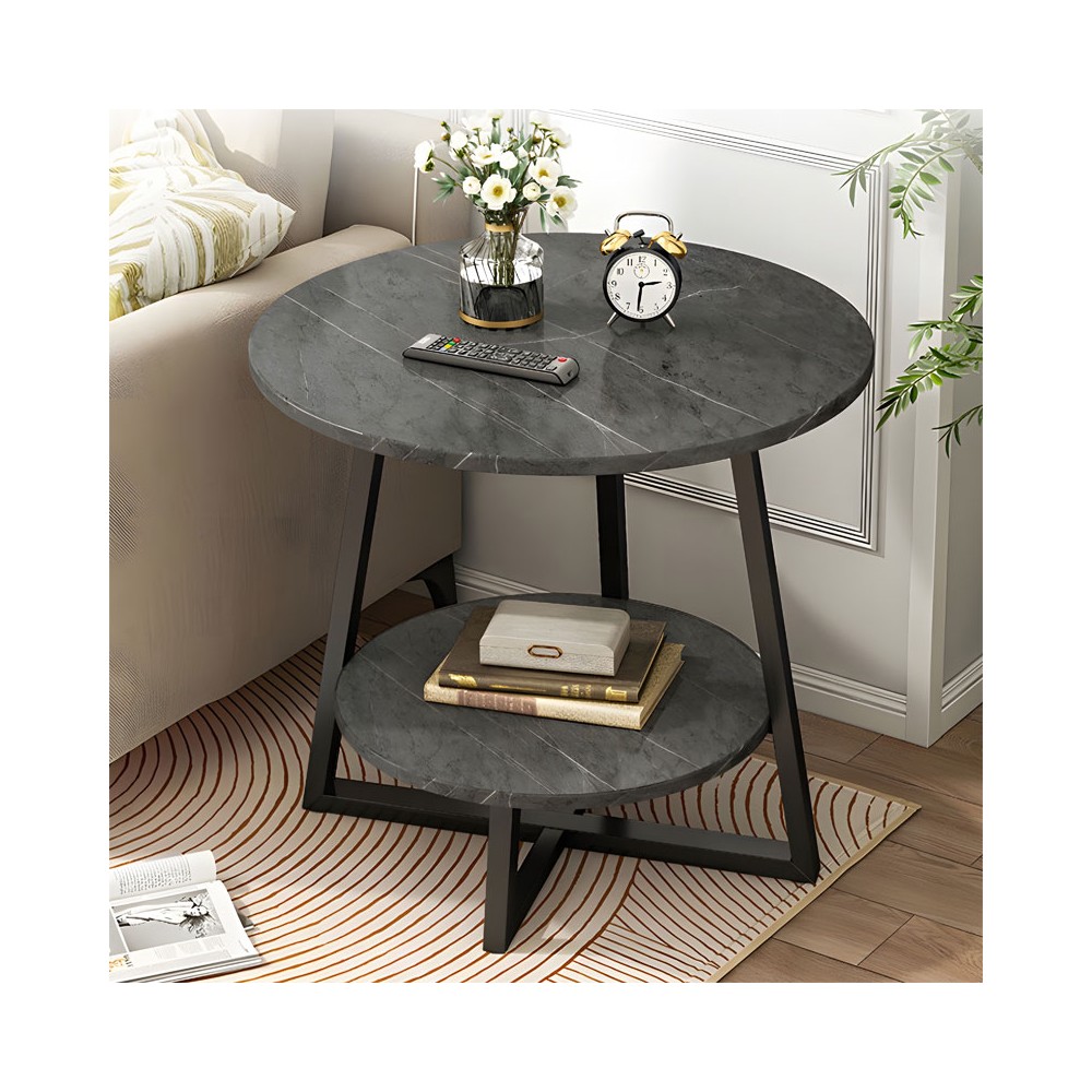 Table basse Rota MDF coloris marbre gris foncé-noir D60x60cm