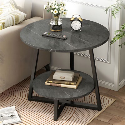 Table basse Rota MDF coloris marbre gris foncé-noir D60x60cm