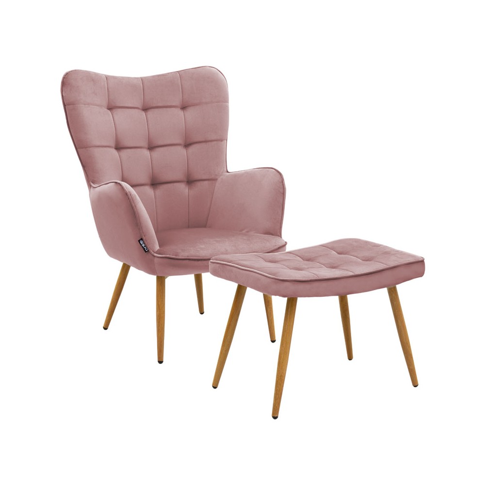 Fauteuil Velours Rose avec repose pieds 68x72x98 cm