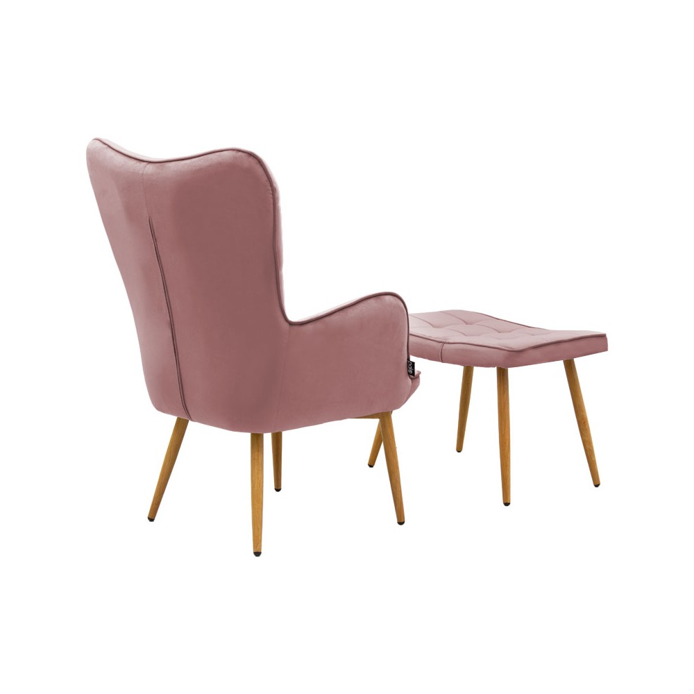 Fauteuil Velours Rose avec repose pieds 68x72x98 cm