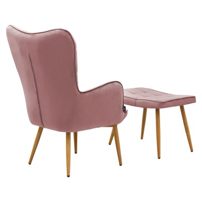 Fauteuil Velours Rose avec repose pieds 68x72x98 cm