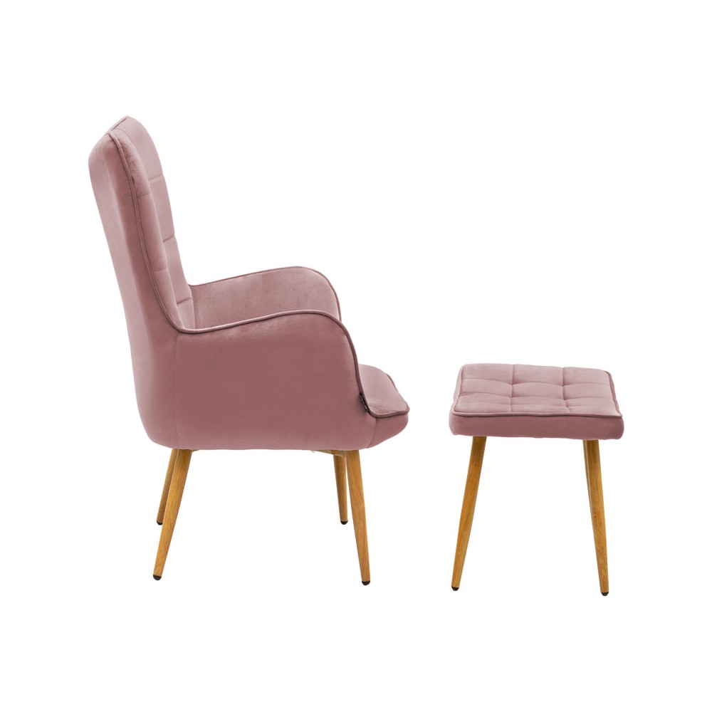 Fauteuil Velours Rose avec repose pieds 68x72x98 cm