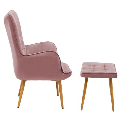 Fauteuil Velours Rose avec repose pieds 68x72x98 cm