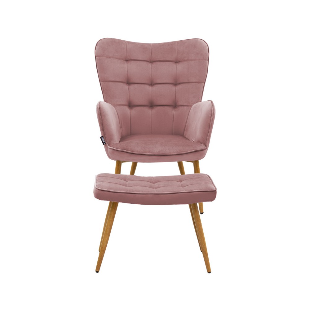 Fauteuil Velours Rose avec repose pieds 68x72x98 cm