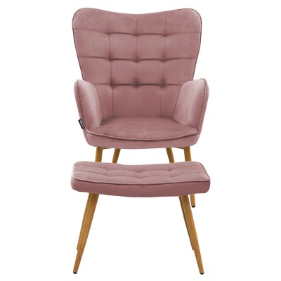 Fauteuil Velours Rose avec repose pieds 68x72x98 cm