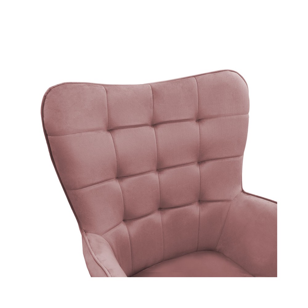 Fauteuil Velours Rose avec repose pieds 68x72x98 cm