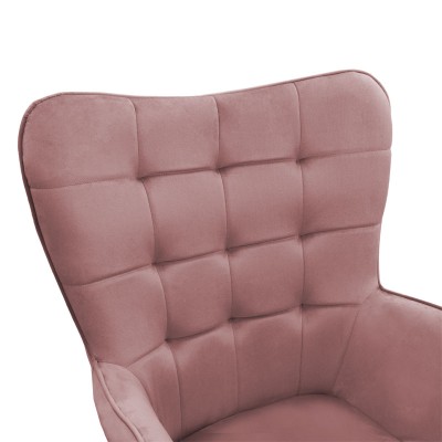 Fauteuil Velours Rose avec repose pieds 68x72x98 cm