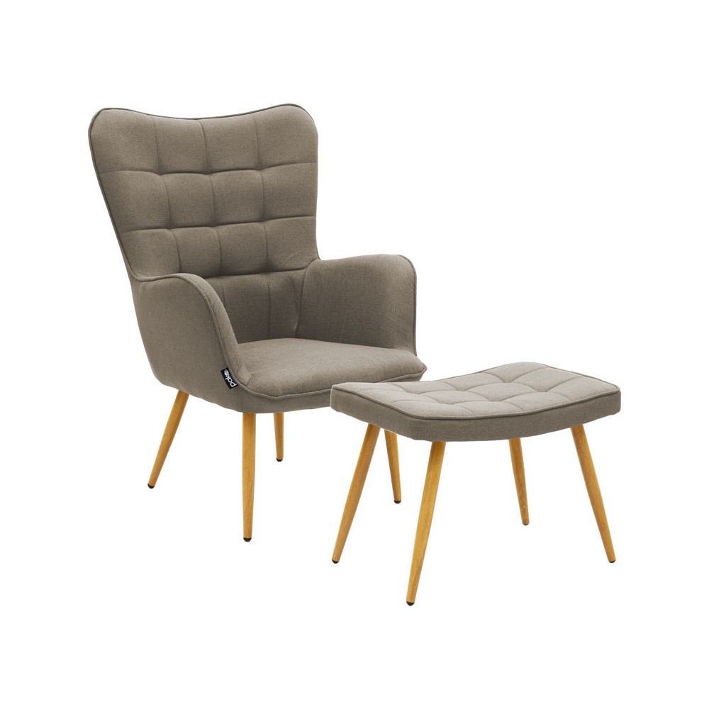 Fauteuil Maddison avec repose-pieds-coussin tissu beige-naturel 69x74x98cm