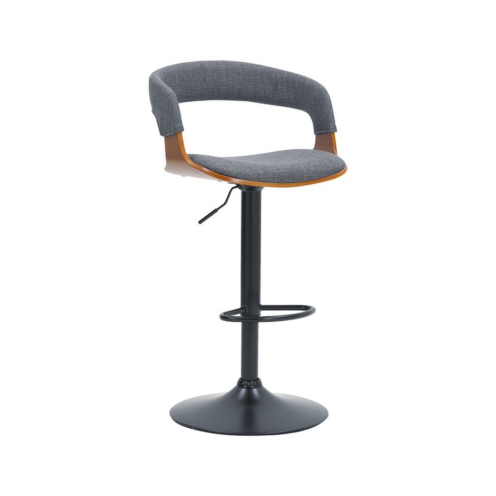 Tabouret de bar  gris tissu bois noyer métal noir
