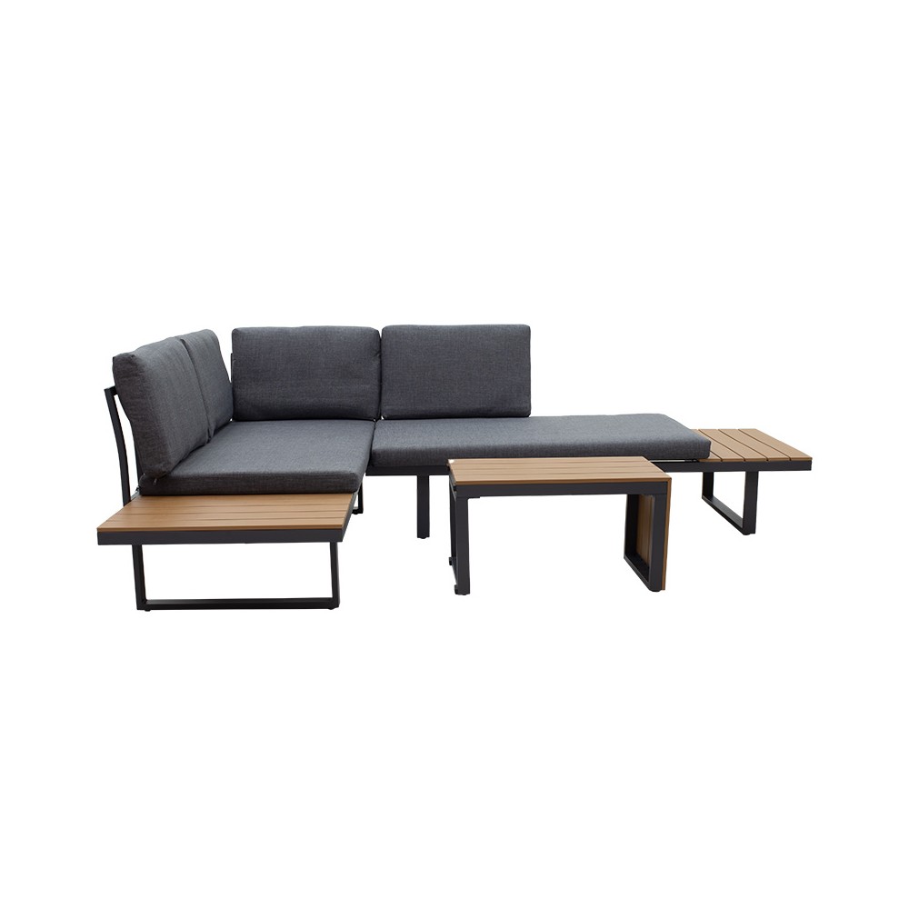 Salon de jardin Christie ensemble 3pcs aluminium polywood tissu gris naturel