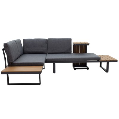 Salon de jardin Christie ensemble 3pcs aluminium polywood tissu gris naturel