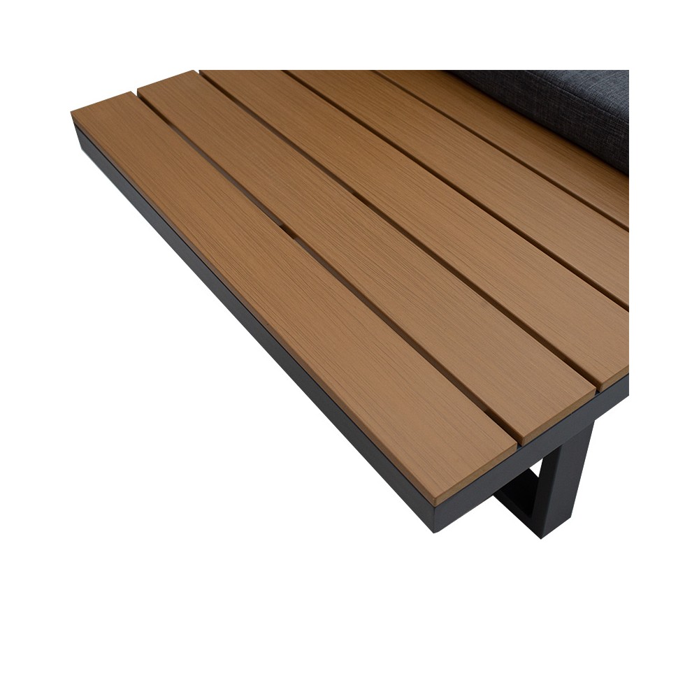 Salon de jardin Christie ensemble 3pcs aluminium polywood tissu gris naturel