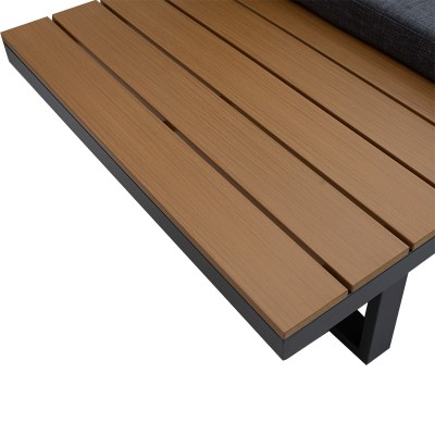 Salon de jardin Christie ensemble 3pcs aluminium polywood tissu gris naturel