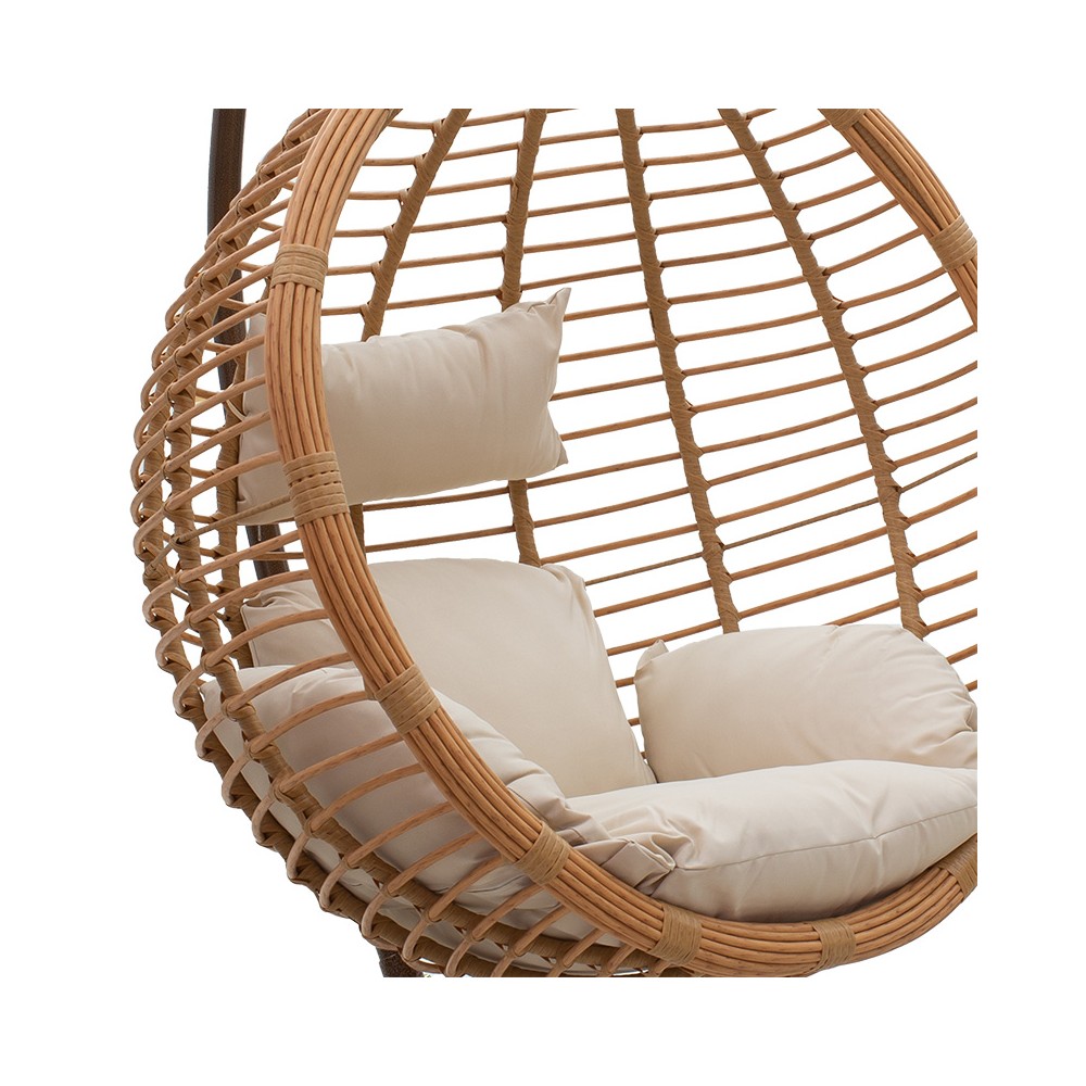 Fauteuil suspendu Balancelle de jardin métal ROTIN naturel coussin beige