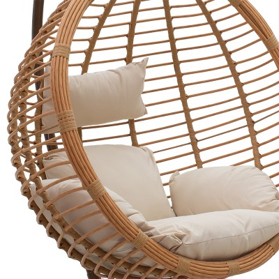 Fauteuil suspendu Balancelle de jardin métal ROTIN naturel coussin beige