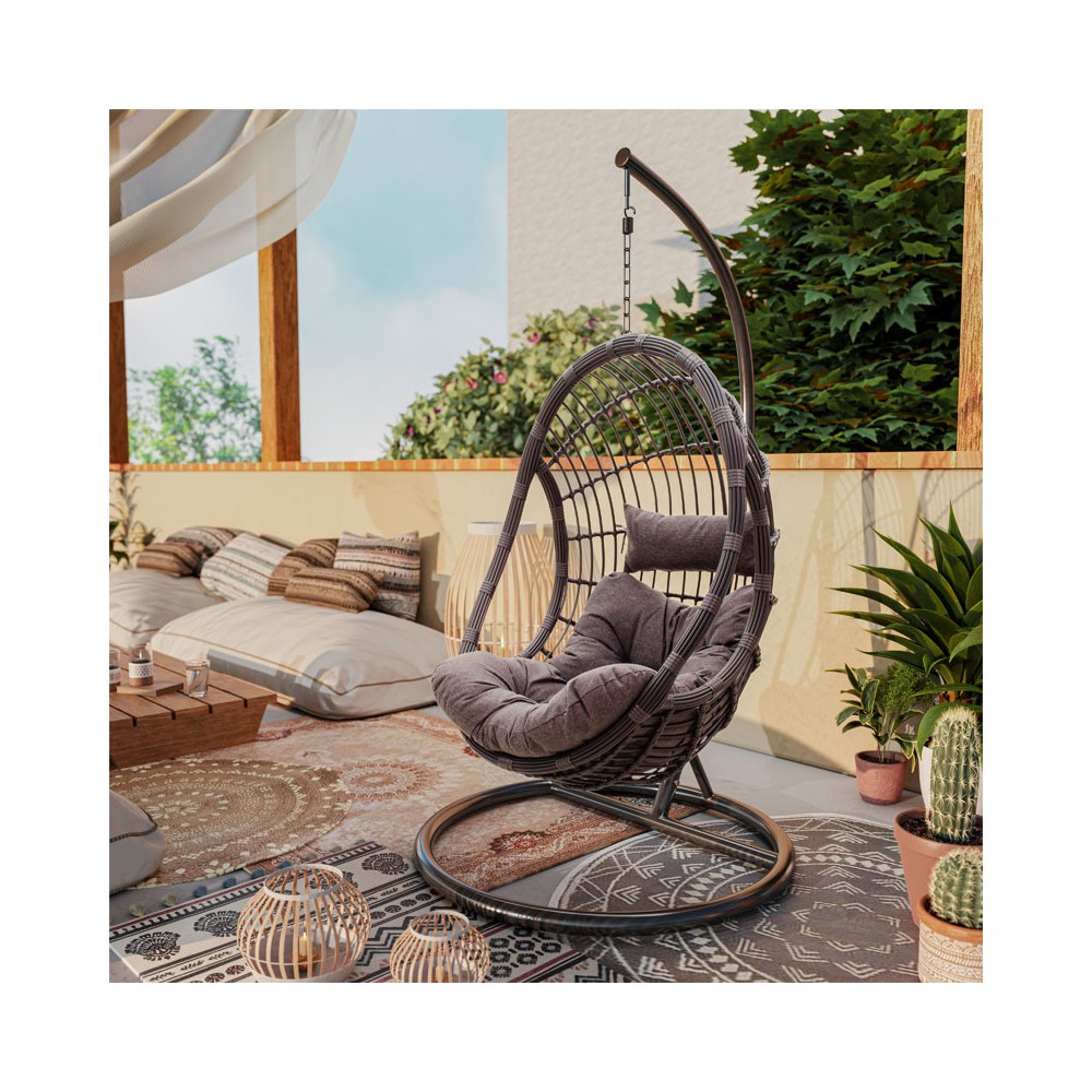 Fauteuil suspendu Balancelle de jardin Lacie métal anthracite coussin gris