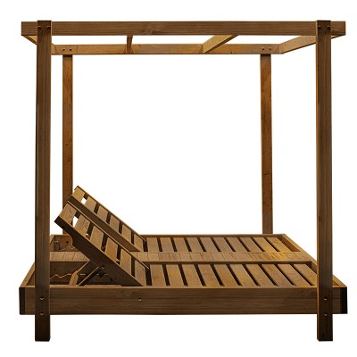 Ensemble auvent Chaise longue 2 places  en bois massif de noyer