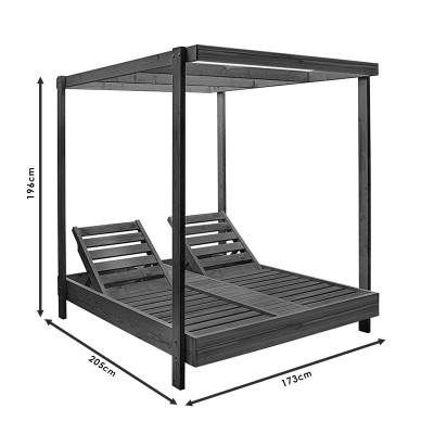 Ensemble auvent Chaise longue 2 places  en bois massif de noyer