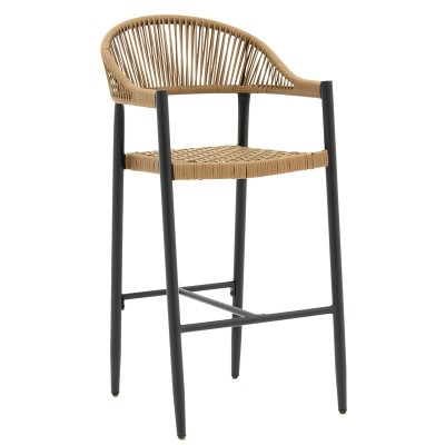 Tabouret de bar rotin synthétique pieds en aluminium noir
