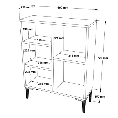 Bibliothèque basse  bois noyer 69x25x87,6 cm