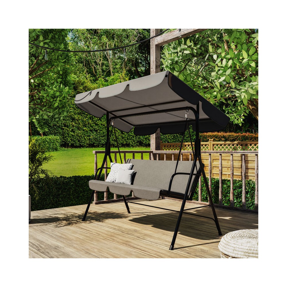 Balancelle de jardin cadre en métal noir et tissu anthracite 170X110x153 cm