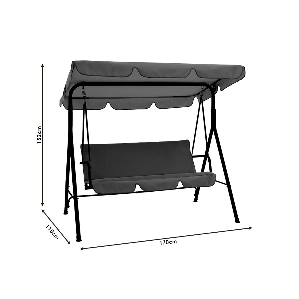 Balancelle de jardin cadre en métal noir et tissu anthracite 170X110x153 cm