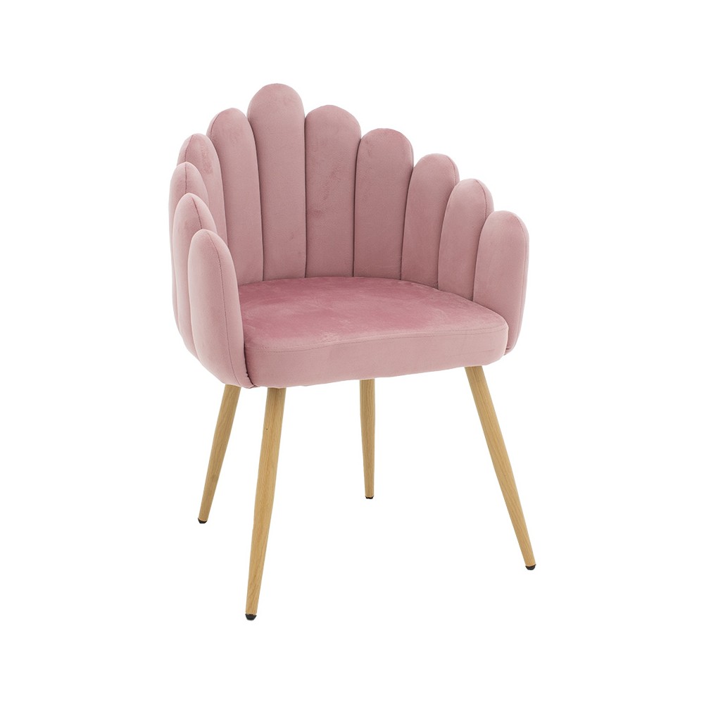 Fauteuil Briella pieds métal naturel-velours couleur Rose