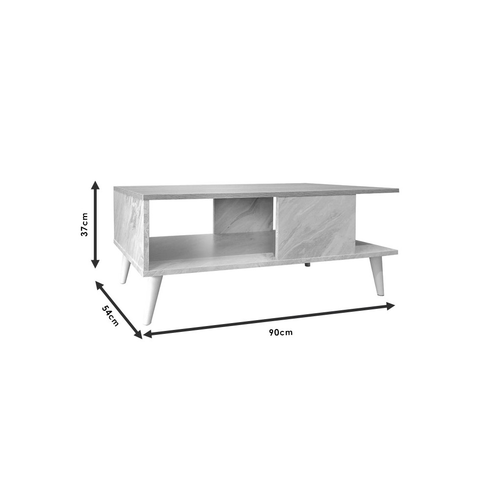 Table basse Gris mabre blanc 90x54x37.5 cm