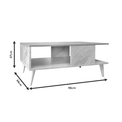 Table basse Gris mabre blanc 90x54x37.5 cm