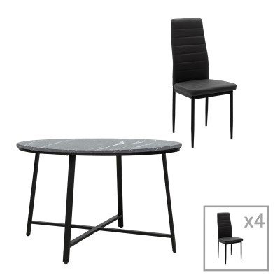 Ensemble Table + chaise salle à manger  Gianno 5 pièces marbre noir-noir D120÷76cm