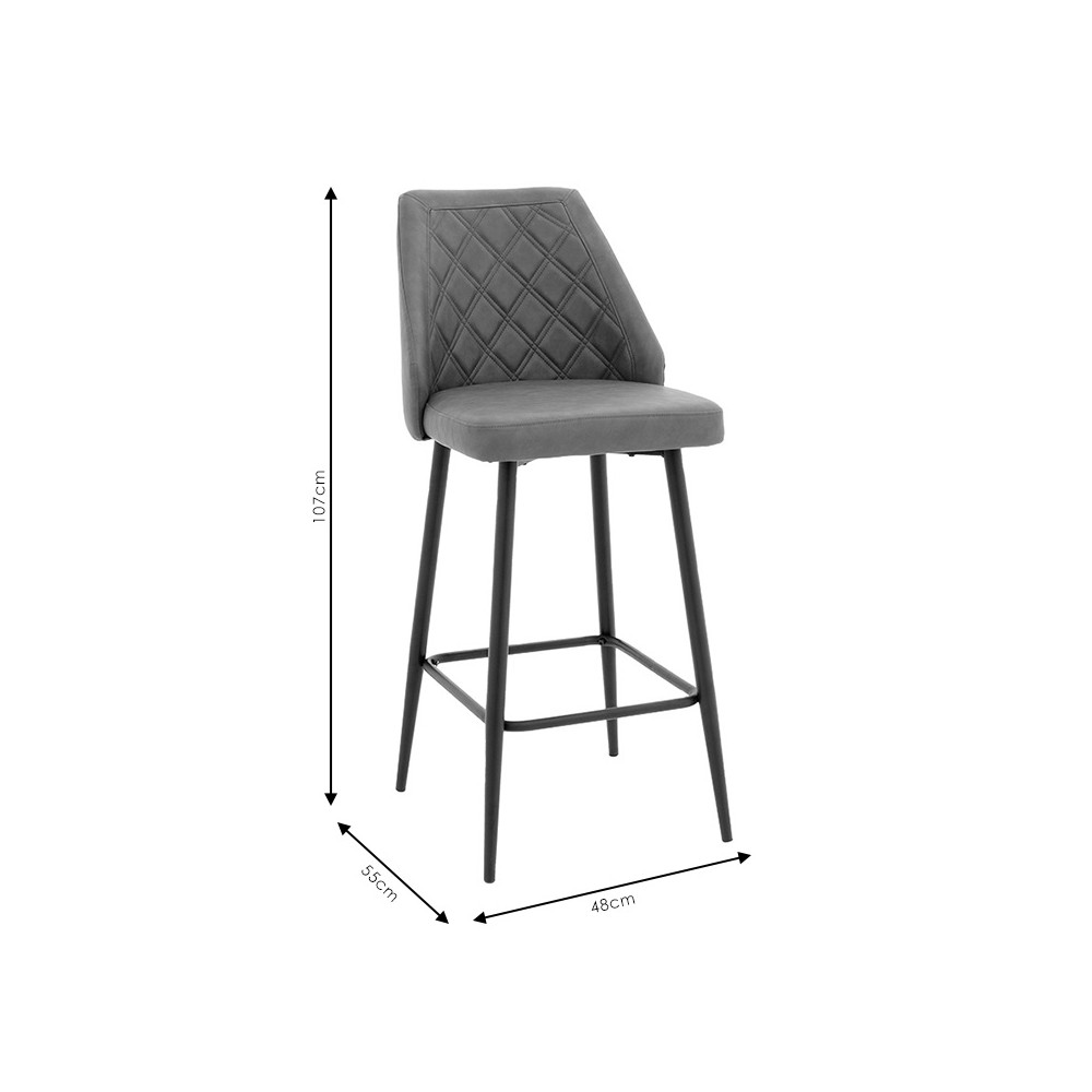 Tabouret de bar simili cuir  anthracite - pied métal noir

